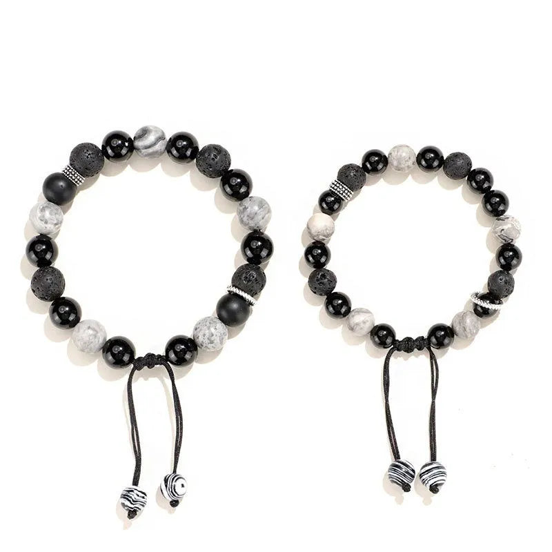 Black agate map stone diamond-shaped volcanic rock bracelet with electroplated finish.