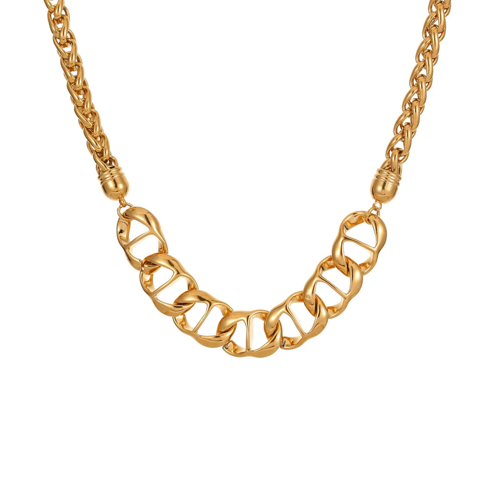Stainless steel necklace with geometric pendant in gold plated or steel colour options