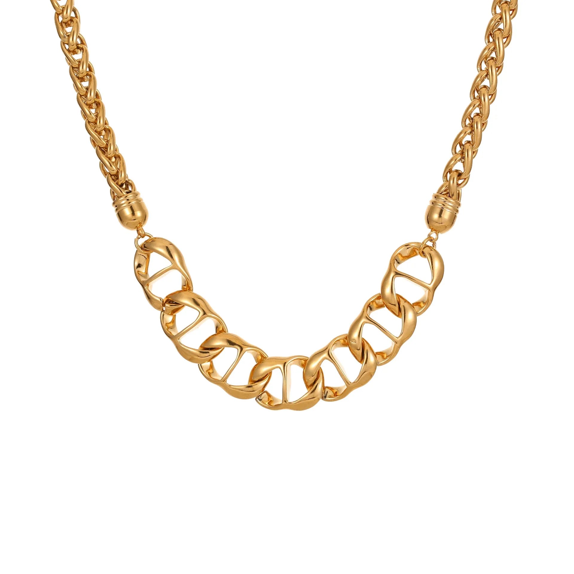 Stainless steel necklace with geometric pendant in gold plated or steel colour options