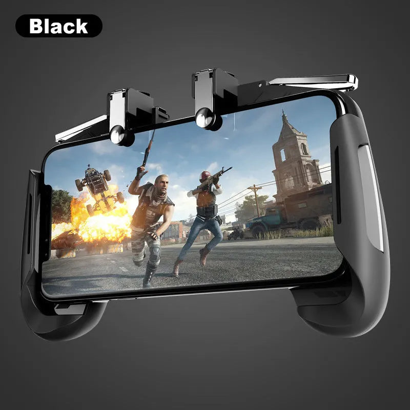 AK16 extendable game controller with L1R1 triggers attached to mobile phone for PUBG gaming