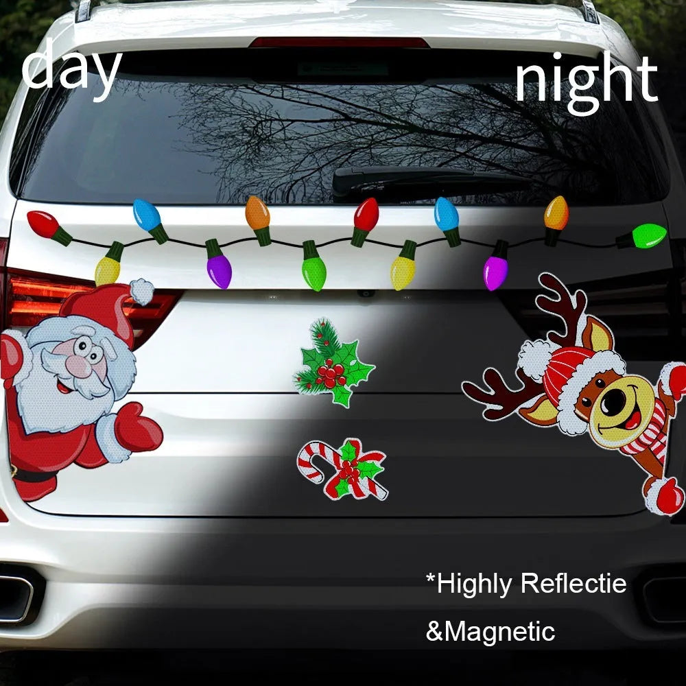 Medium Christmas elk cartoon design reflective magnetic sticker shown in RFM026 6 threads colour.