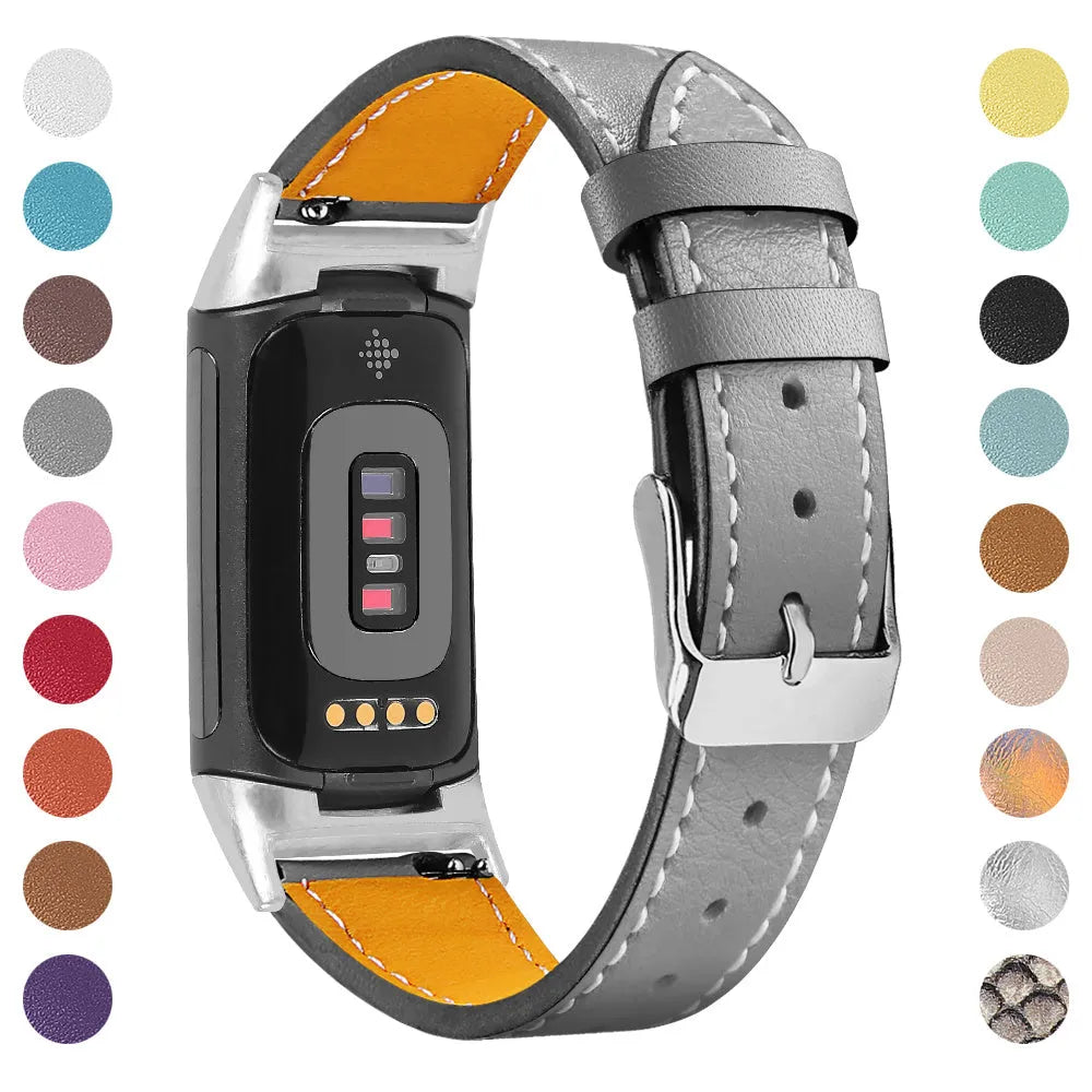 Genuine leather strap for Fitbit Charge 5 and Charge 6 smartwatch in multiple colour options.