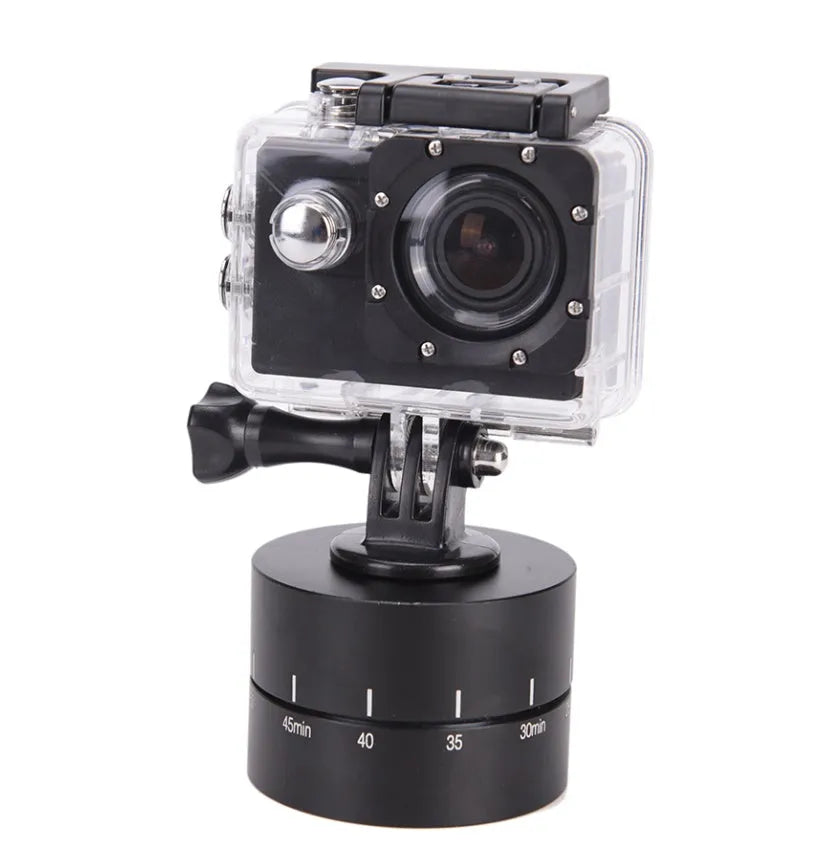 360-degree auto rotate camera tripod head base for timelapse photography with GoPro and DSLR compatibility
