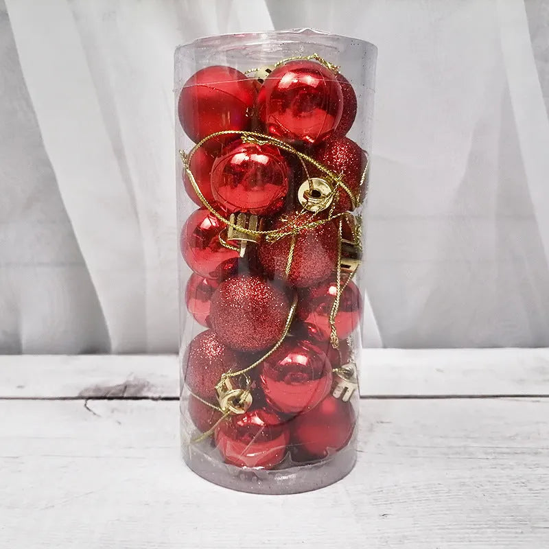 Shiny matte Christmas baubles in various colours showing 3cm diameter plastic electroplated decorations