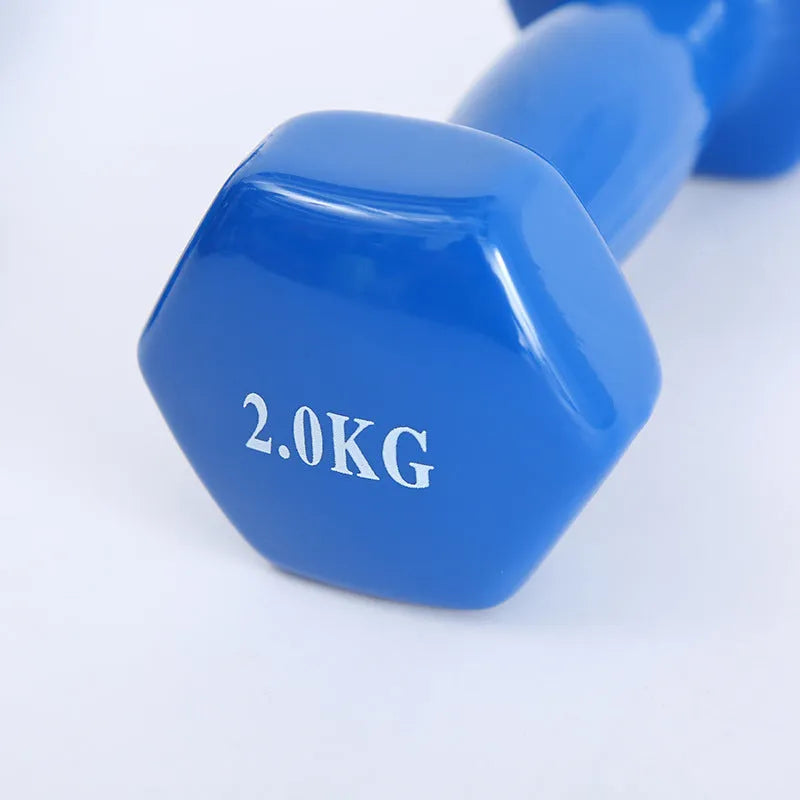 Bright colour plastic-coated fitness dumbbells suitable for home workouts with floor protection