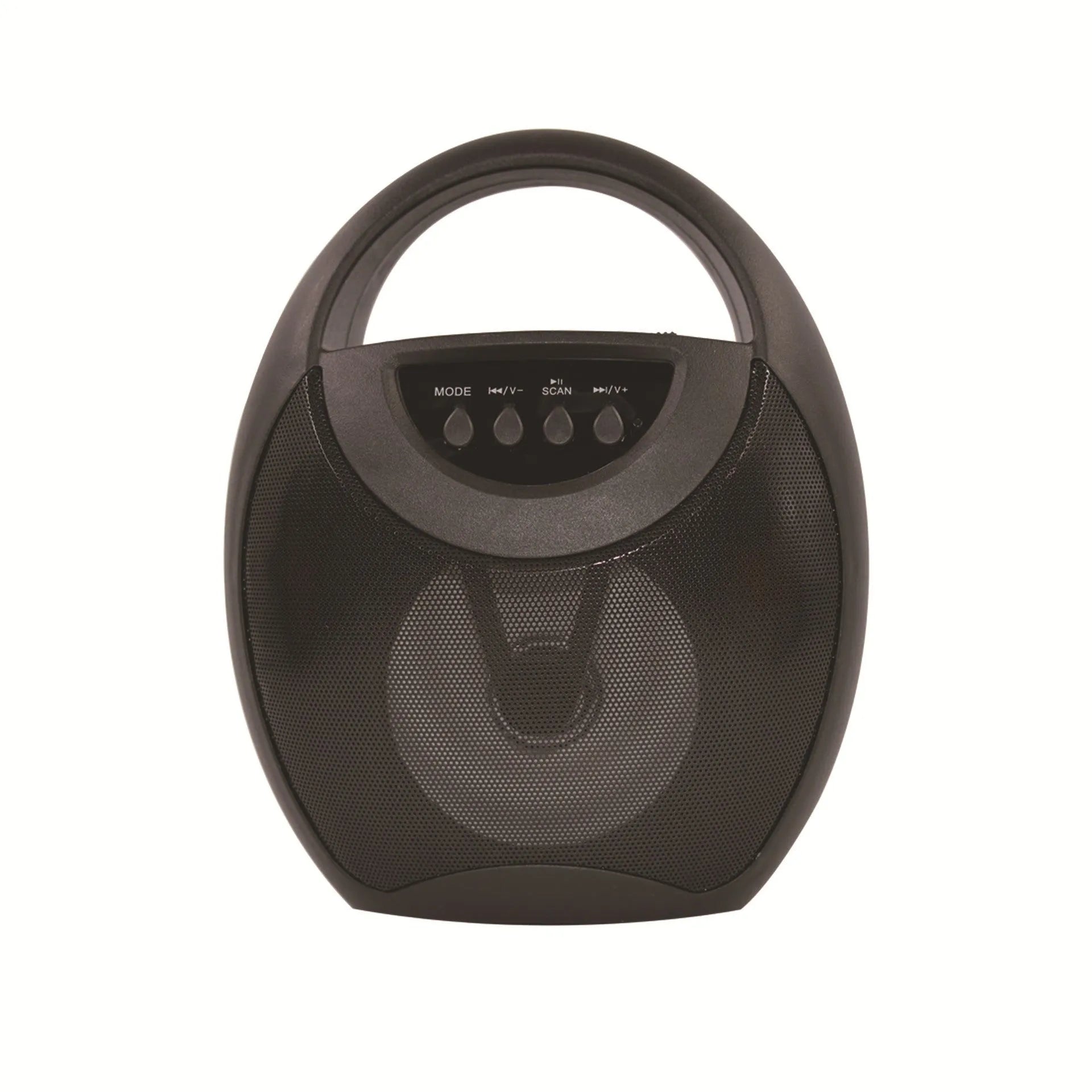 Portable Bluetooth speaker in black, blue, or pink with USB and SD card slots.