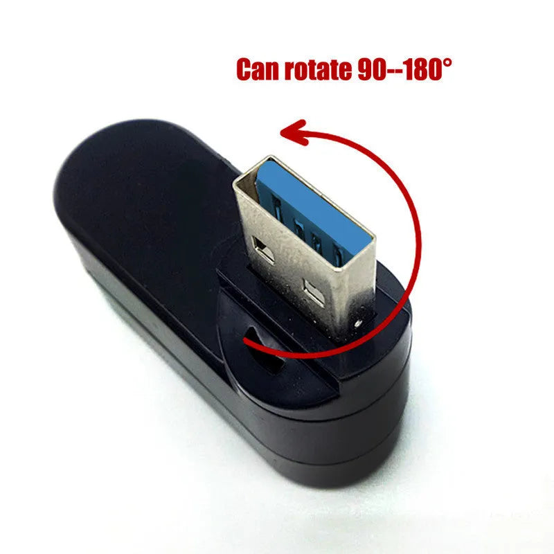 Black and white USB rotary splitter hub with four ports and ABS plastic casing