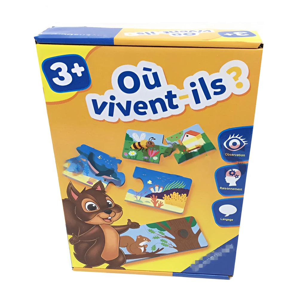 French children's puzzle game with 12 matching pairs of pictures and vocabulary words on paper plate