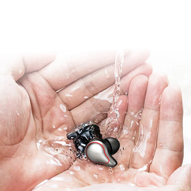 Black and Blue in-ear bluetooth headsets showing plug-in earpiece design.