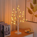 60cm tall LED mushroom tree lamp with 24 white flowers on birch design, warm white lighting