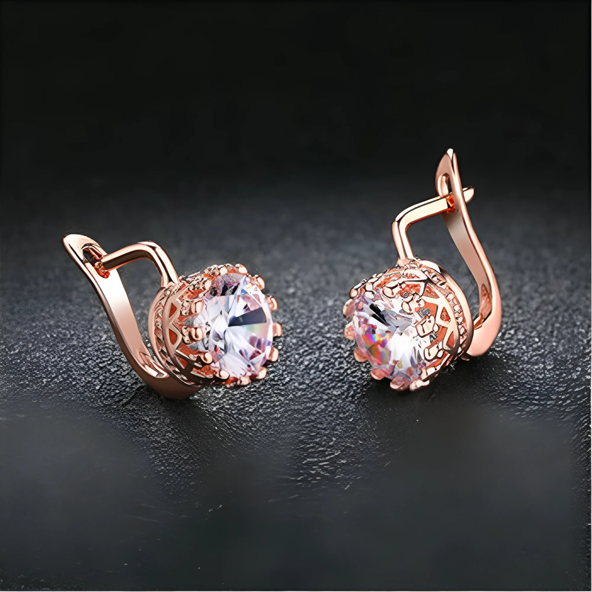 Korean retro crown earrings with crystal diamonds in rose gold and white gold colour options