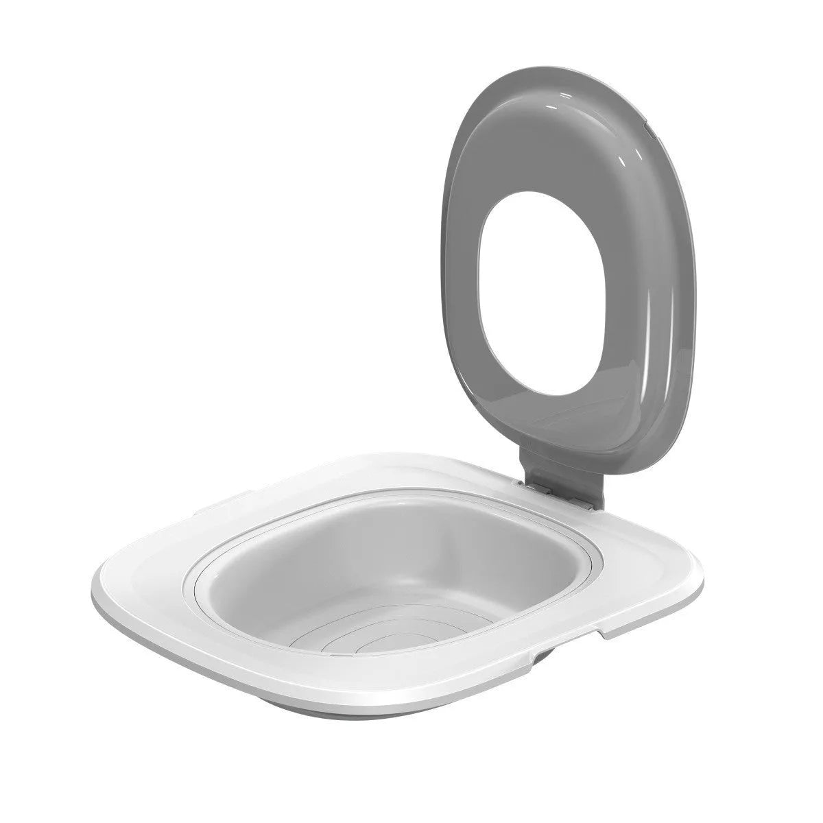 Fifth generation grey ABS plastic cat toilet trainer with integrated litter mat