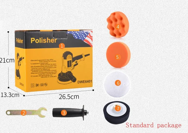 Yellow automotive polishing machine with 125mm disc diameter and copper metal plastic construction
