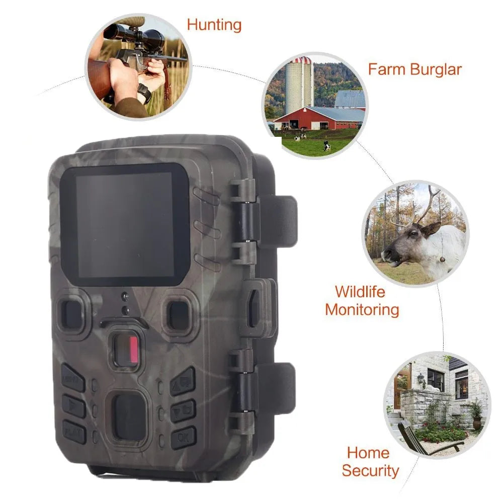 Black infrared night vision monitoring device with plastic body construction and TF card storage slot