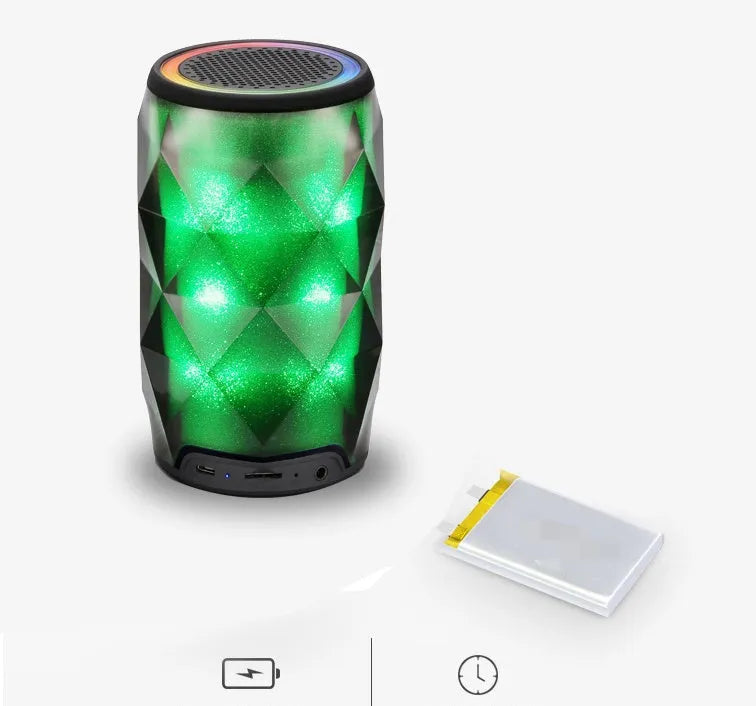 Black crystal diamond-cut Coke can shaped lantern and Bluetooth speaker with colourful LED lights.