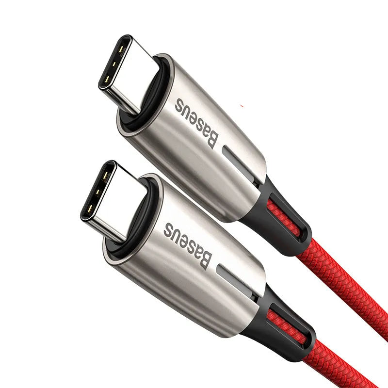 Purple USB-C to USB-C cable with symmetrical connectors showing 1 metre length