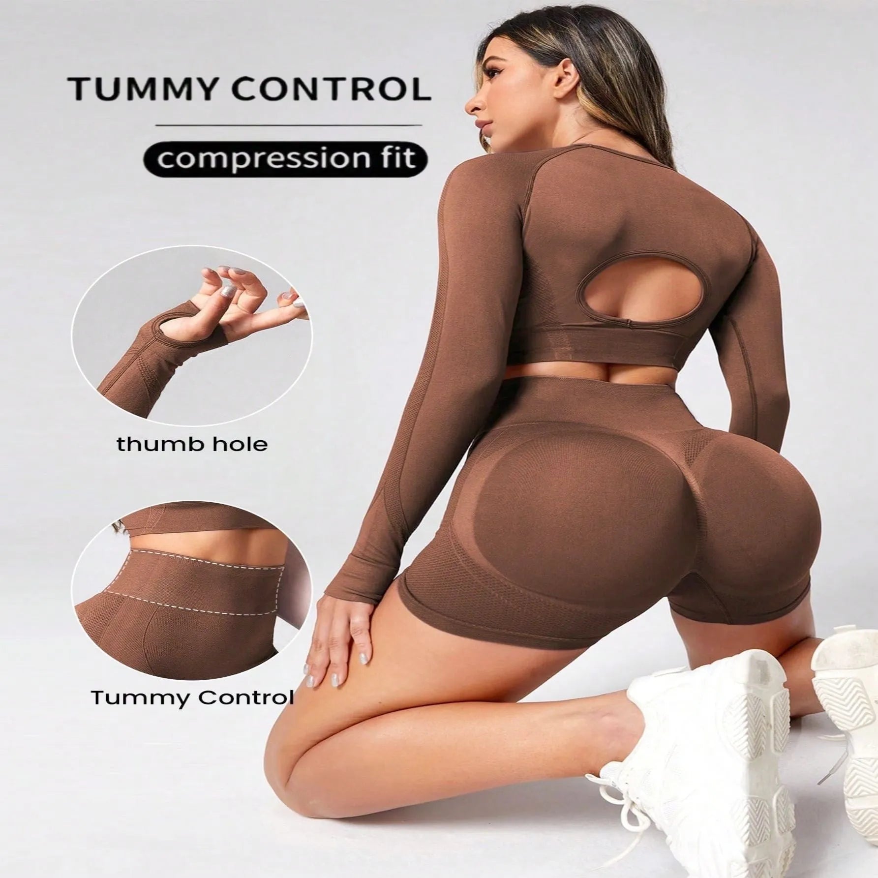 Women's high-waisted yoga suit set in chemical fibre blend fabric with long sleeves