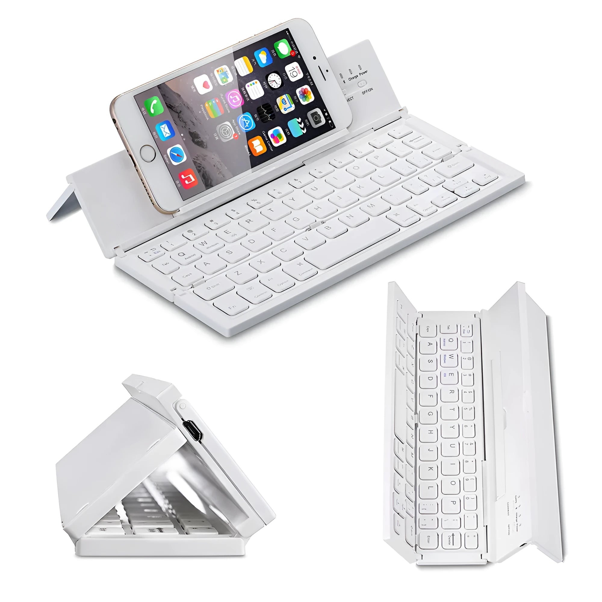 Black folding wireless Bluetooth keyboard for tablets with aluminium bottom and wrist support