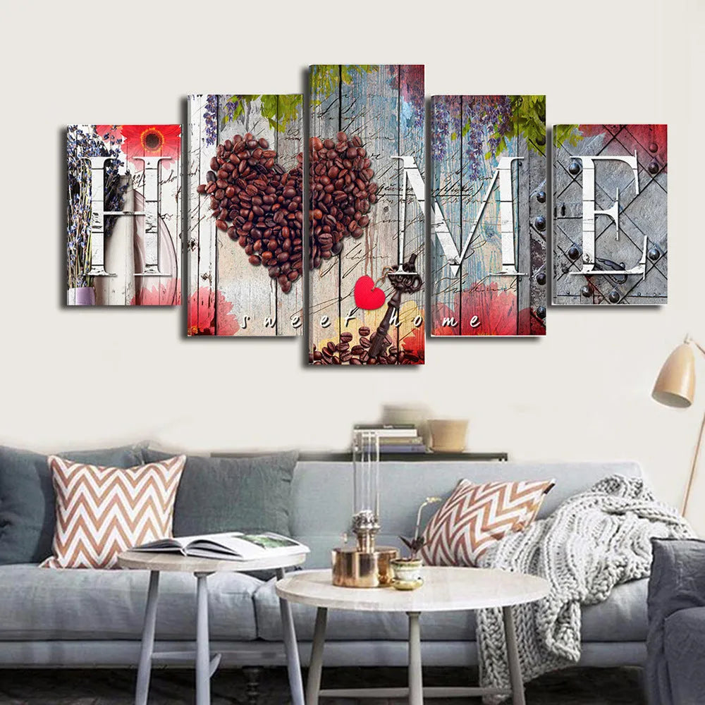 Red canvas home sweet home wall art decoration board with oil painting texture in multiple sizes