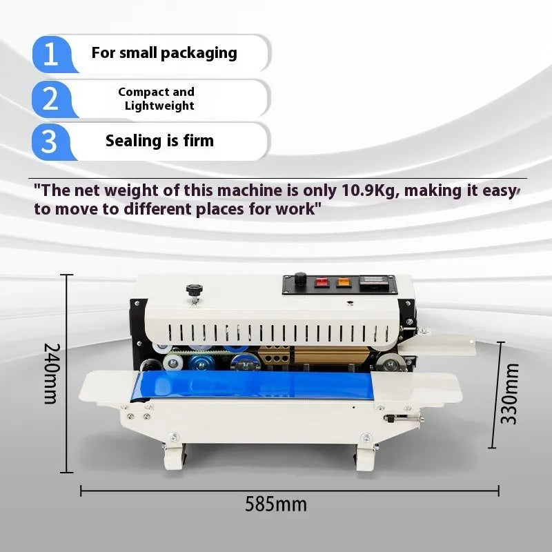 Mini steel seal sealing machine with date printing capability for foil pouches and plastic bags
