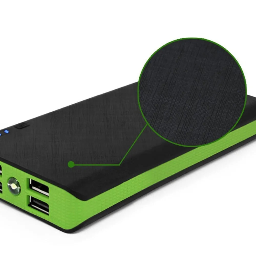 20000mAh portable power bank in five colour options showing front view with dimensions