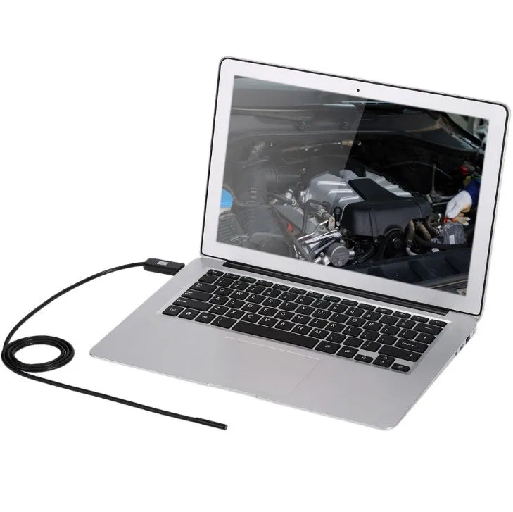 OWSOO USB endoscope camera with 5m cable, magnetic tip, hook, and side mirror for phone and PC inspection.