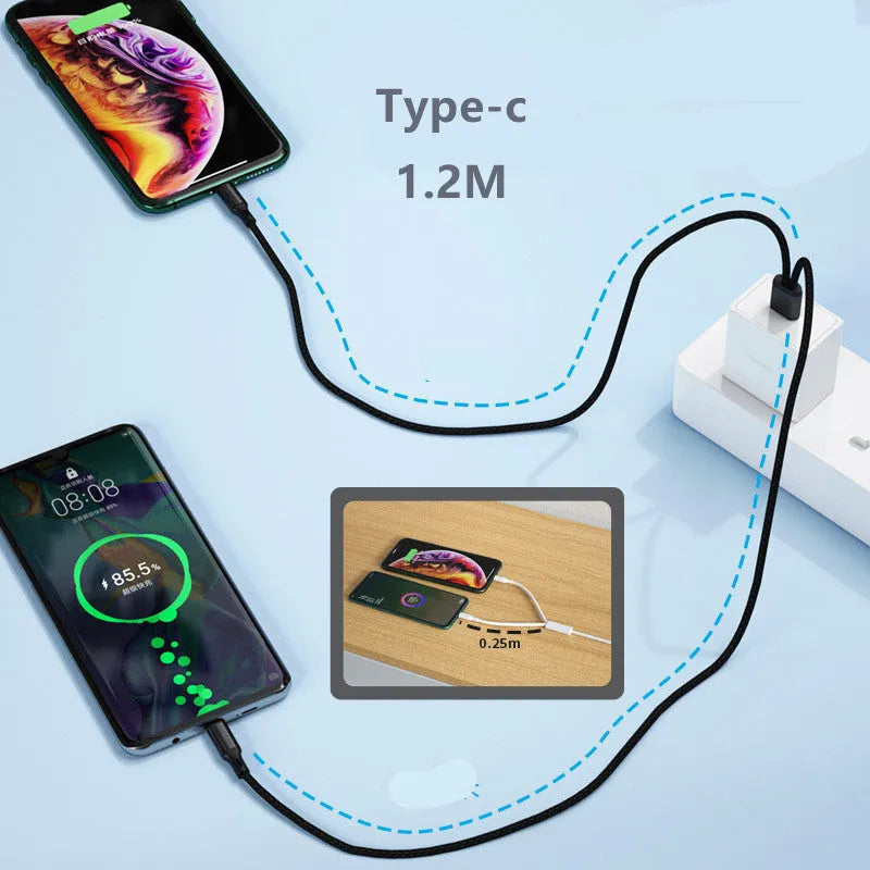 Braided two-in-one fast charging cable with dual Android micro USB ports in black or red