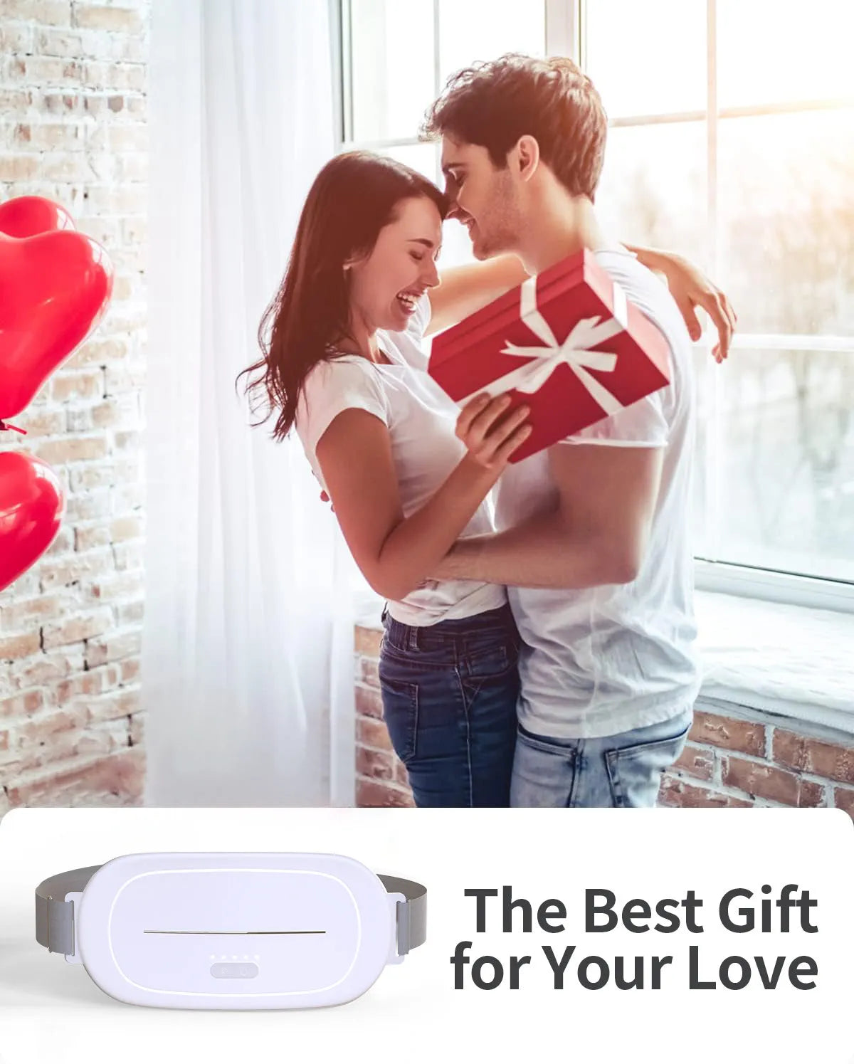 White contoured uterine warming device with USB cable on a neutral background