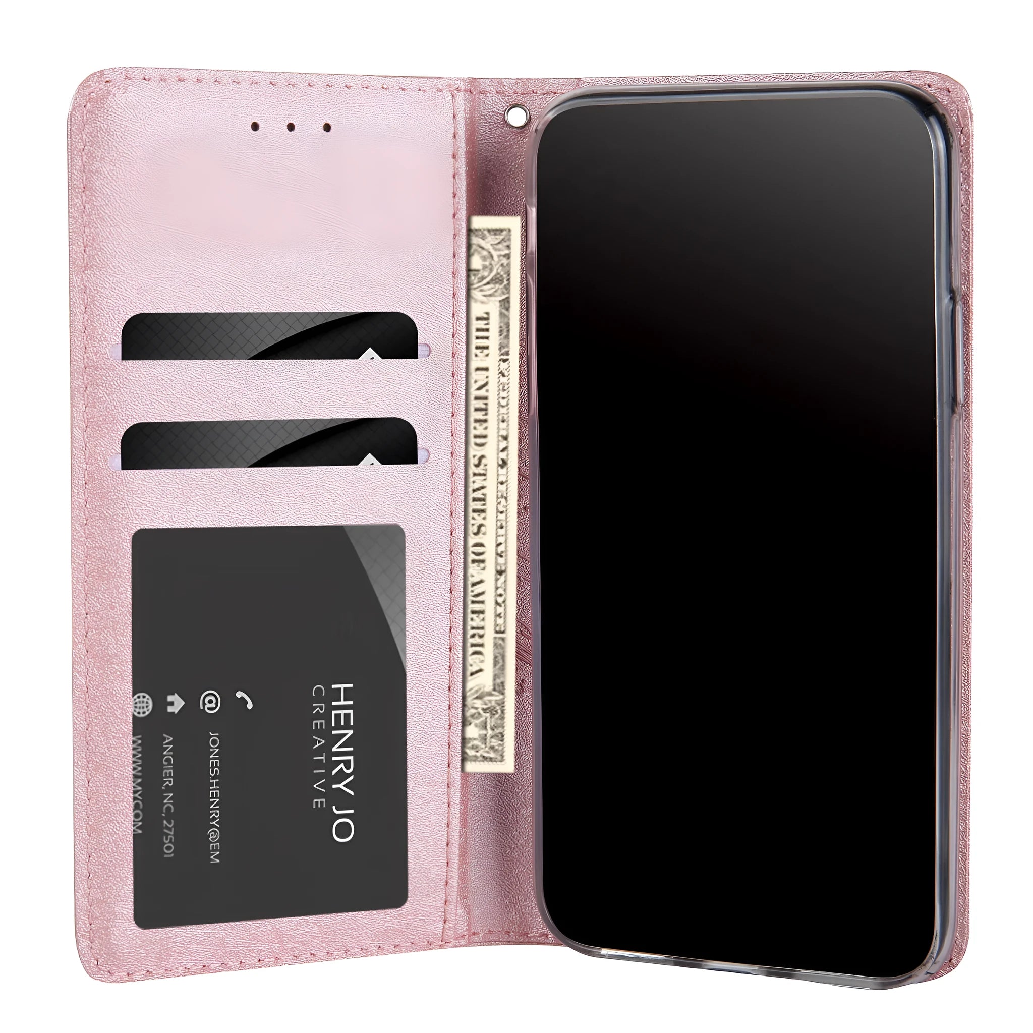 PU leather iPhone flip case in multiple colours showing front card slot and flip cover for Apple iPhone models