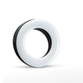Compact black selfie ring light for smartphone photography with adjustable brightness settings
