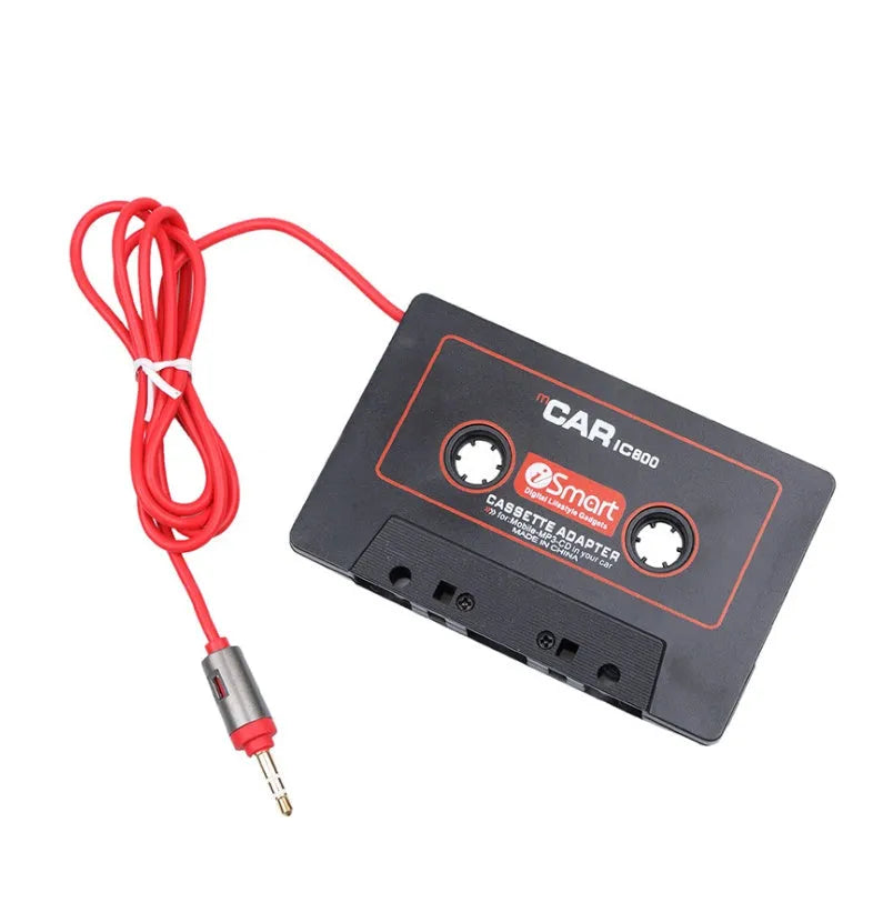 Black car cassette adapter with 3.5mm audio jack for MP3 players and mobile phones