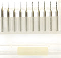 Close-up of an imported tungsten carbide micro-engraving bit for PCB and hardware processing.