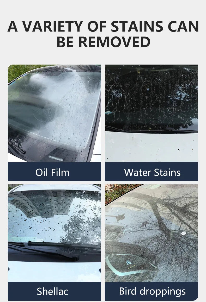 Tube of glass oil film remover cleaning cream in 50ml, 100ml, or 200ml size for car and home windows.