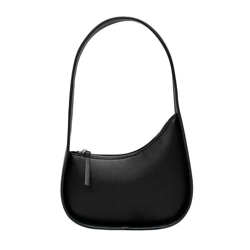 Genuine leather half moon shaped women's handbag with wide shoulder strap in four colour options