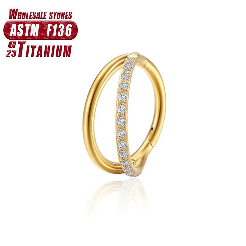 Titanium alloy L-shaped fork nose ring in silver, gold, black, rose gold and colourful finishes on a white background.