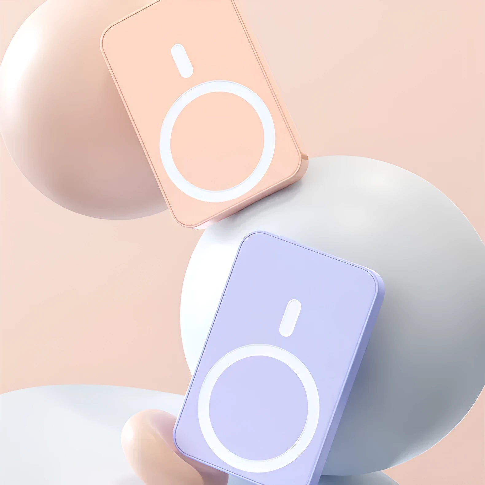 20000mAh mobile wireless magnetic power bank in pink, purple, or white with compact 100x64x18mm dimensions