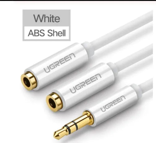 Short black 3.5mm earphone replacement cable with gold-plated plugs on a grey background