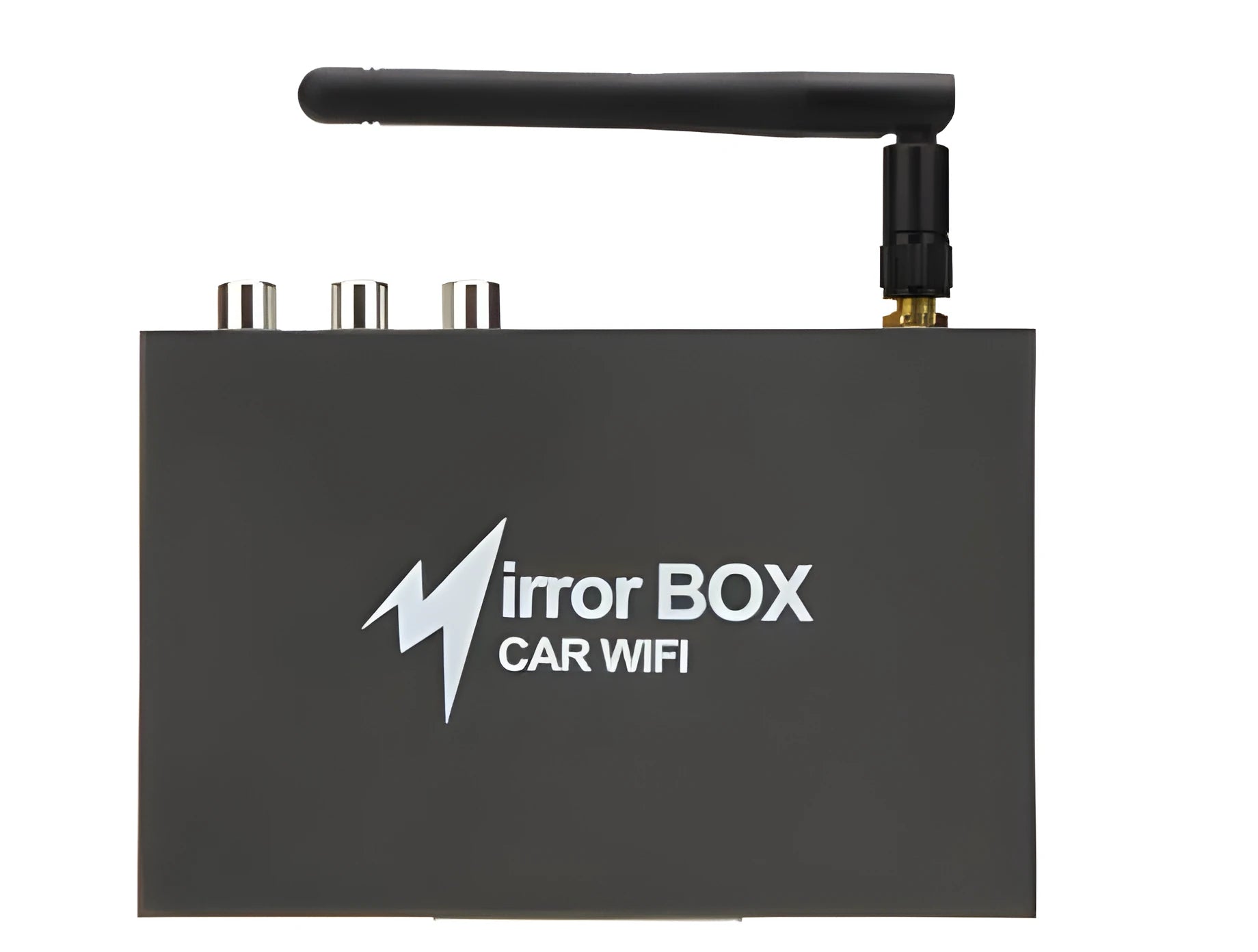 Black car mirror link box with Wi-Fi connectivity for smartphone screen mirroring to car audio systems