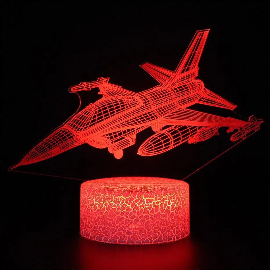 Cartoon aeroplane-shaped LED night light with touch control and acrylic shade.