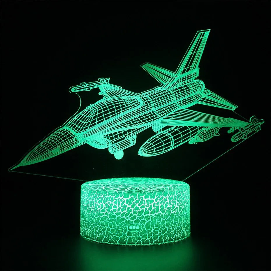 Cartoon aeroplane-shaped LED night light with touch control and acrylic shade.
