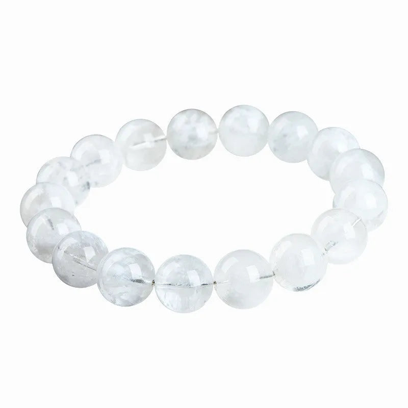 Women's geometric crystal bracelet with natural blizzard snowflake round beads in 5A or 6A colour variations