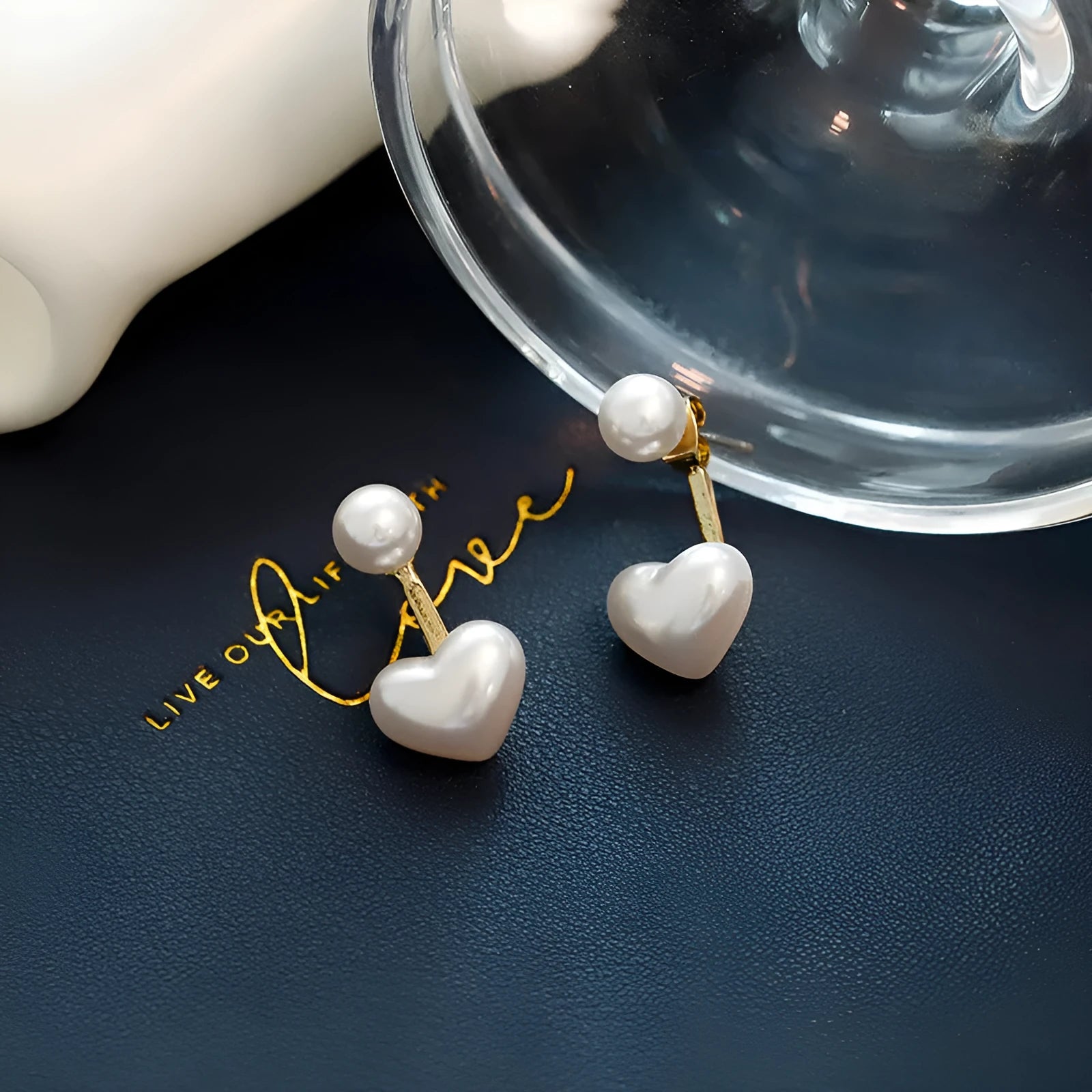 Korean style heart-shaped pearl stud earrings with alloy construction and electroplated finish