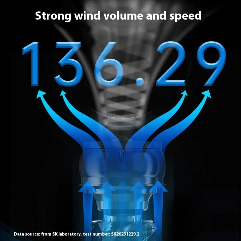 White bladeless tower fan with a slim design standing on a floor, showing a touch screen panel.