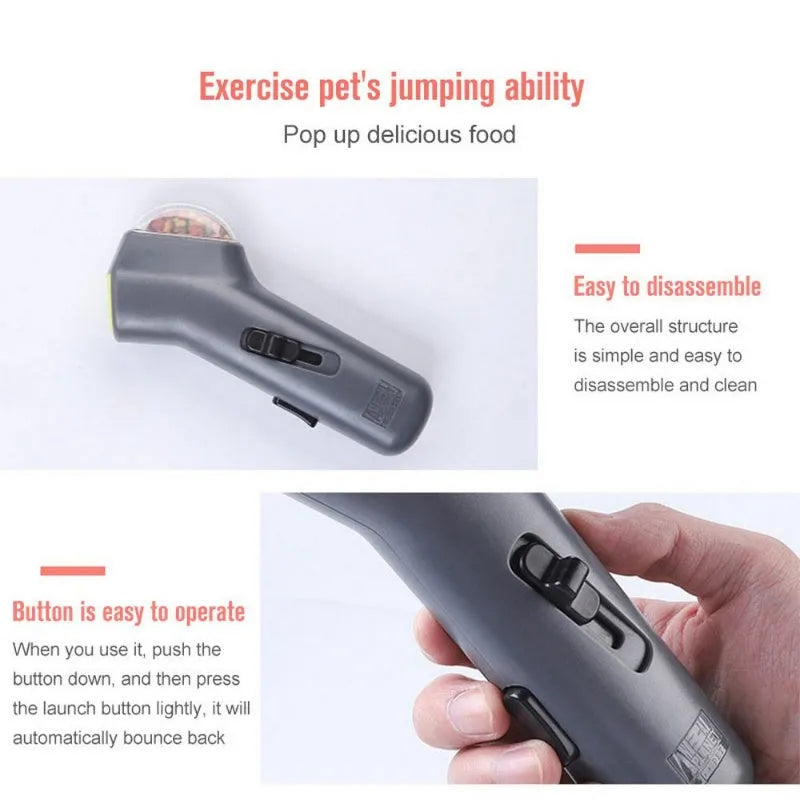 Grey pet snack catapult launcher toy measuring 18cm for dogs and cats