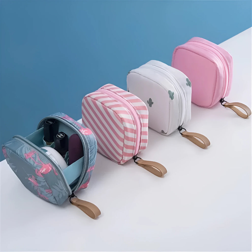 Cloth cube makeup storage bag in blue, pink, white, and white pink colour options