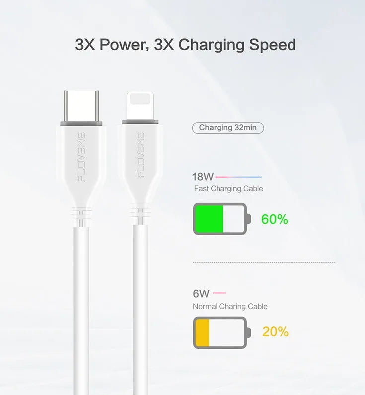 White braided USB-C to Lightning cable with aluminium connectors, 1 metre long