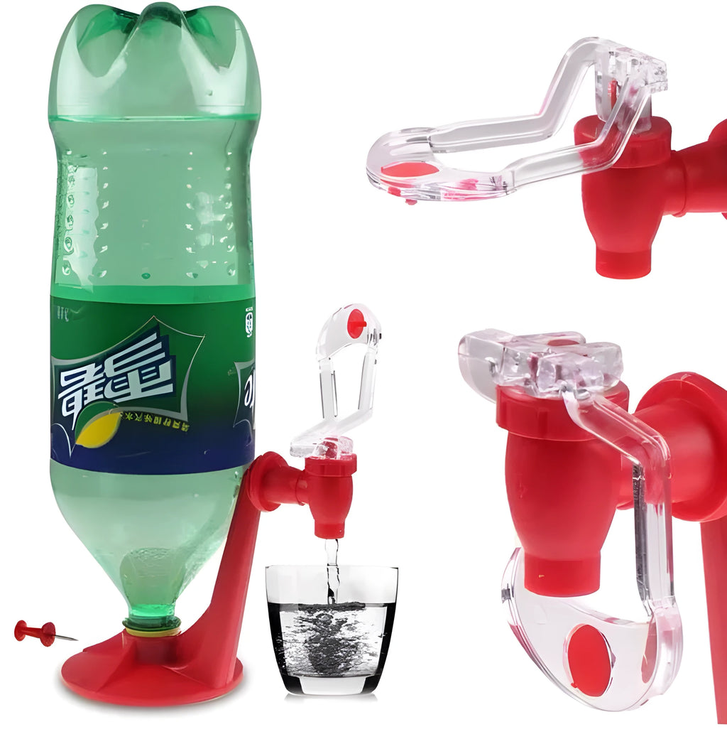 Red plastic Magic Tap soda drink dispenser for 2-litre bottles