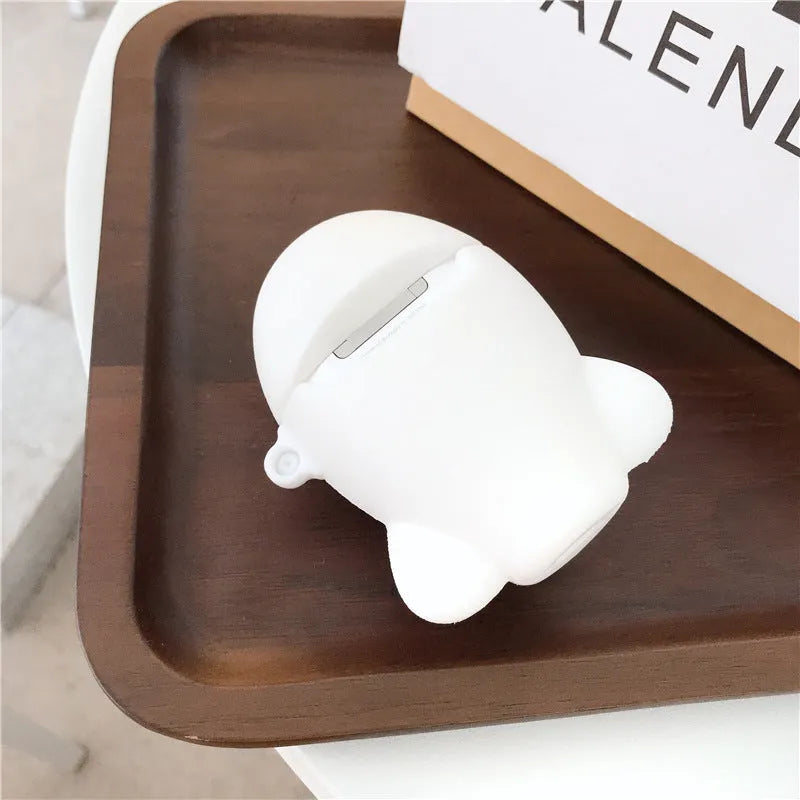 Cartoon aircraft headset design silicone flip case for Apple AirPods with carrying hook.