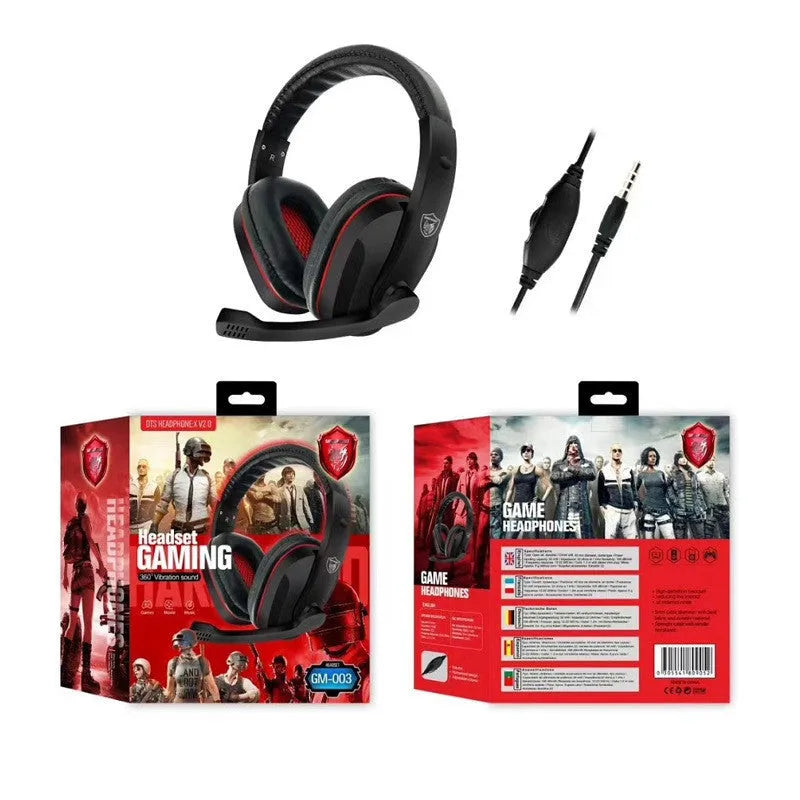 Black wired over-ear gaming headset for computer with 6.3mm plug and 1.2m cable
