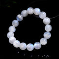 Natural blue moonlight stone round bead bracelet with geometric shapes and polished finish